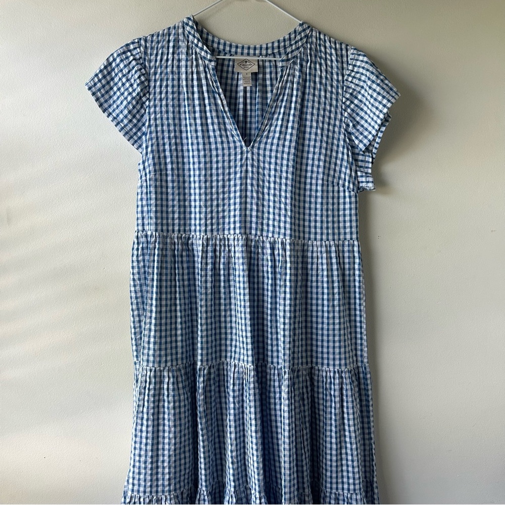 St. John’s Bay 100% Cotton Hi Lo Midi Dress Blue White Gingham Check S